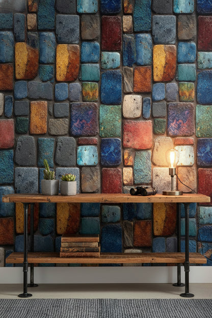 Colorful Textured Brick Pattern Wallpaper