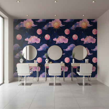 Deep Navy Cosmic Sky and Clouds Wallpaper