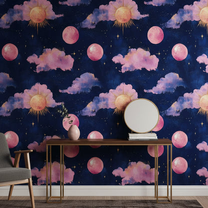 Deep Navy Cosmic Sky and Clouds Wallpaper