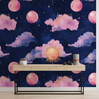 Deep Navy Cosmic Sky and Clouds Wallpaper