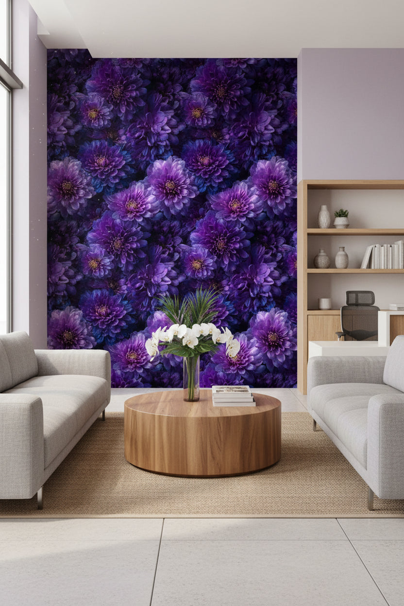Opulent Deep Purple Blossom Floral Wallpaper