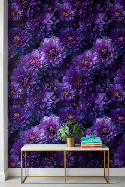 Opulent Deep Purple Blossom Floral Wallpaper