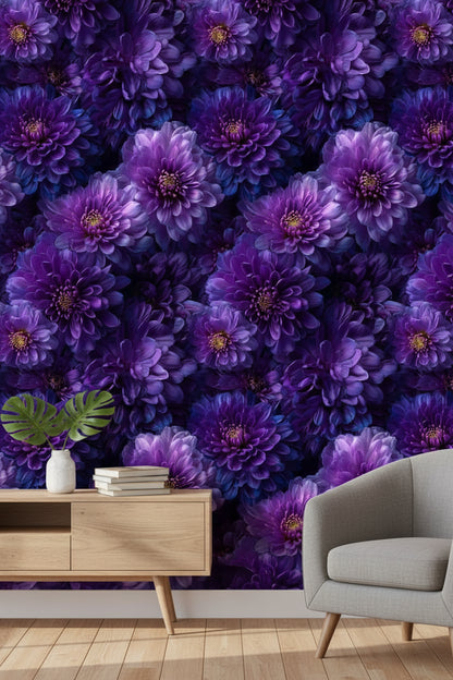 Opulent Deep Purple Blossom Floral Wallpaper
