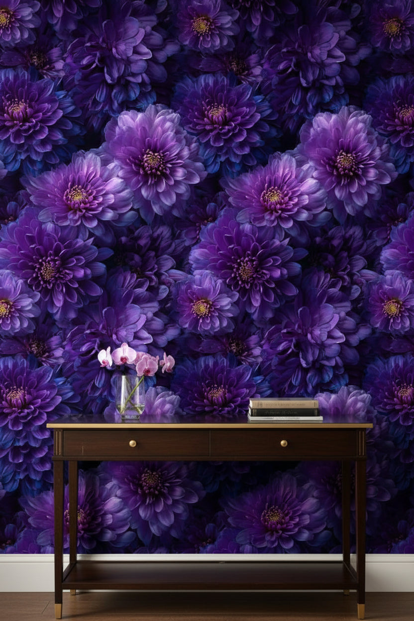 Opulent Deep Purple Blossom Floral Wallpaper