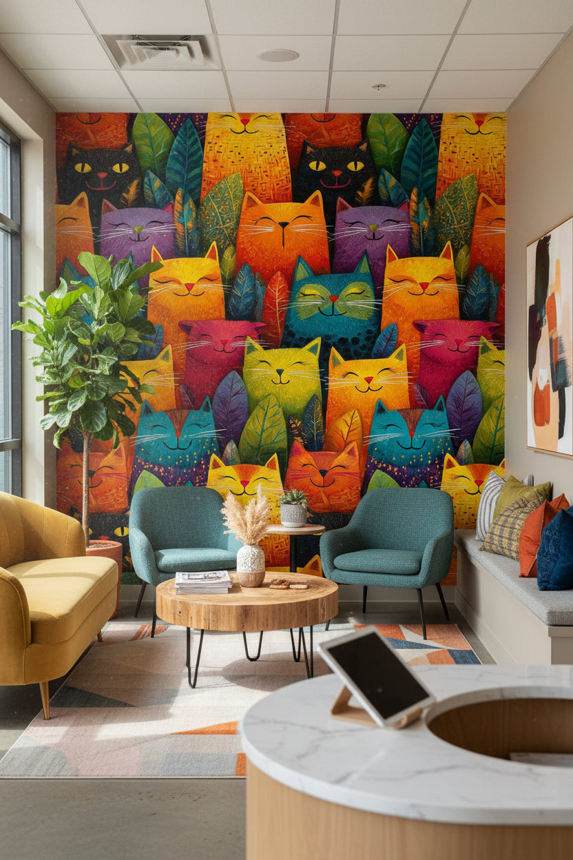 Vibrant Multicolor Abstract Cat Pattern Wallpaper