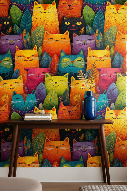 Vibrant Multicolor Abstract Cat Pattern Wallpaper
