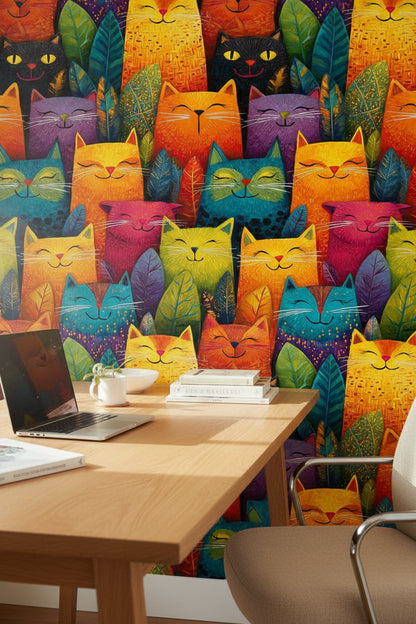 Vibrant Multicolor Abstract Cat Pattern Wallpaper