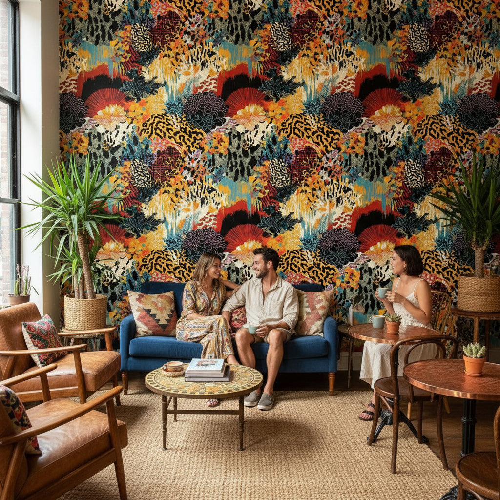 Bold Multicolor Abstract Tropical Floral Wallpaper