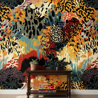 Bold Multicolor Abstract Tropical Floral Wallpaper