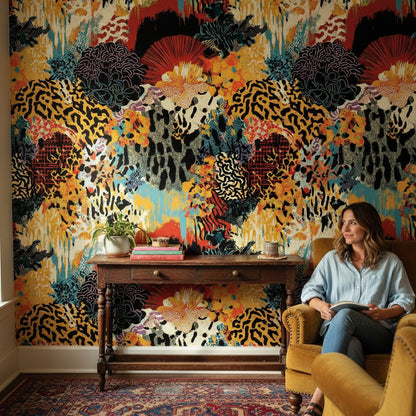 Bold Multicolor Abstract Tropical Floral Wallpaper