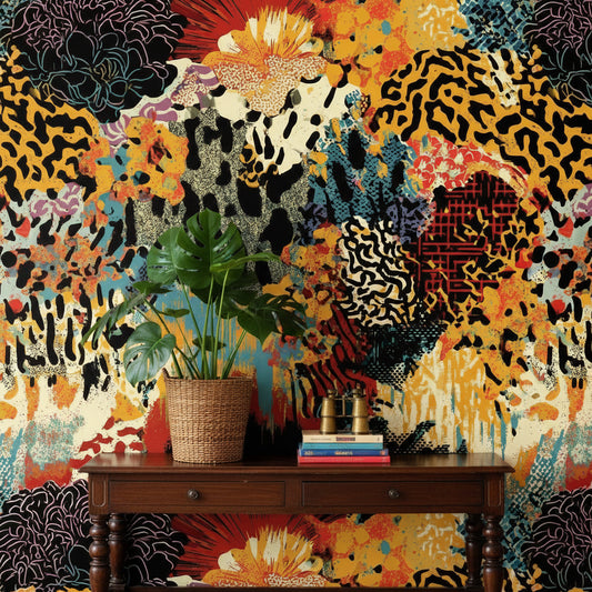 Bold Multicolor Abstract Tropical Floral Wallpaper