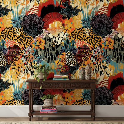 Bold Multicolor Abstract Tropical Floral Wallpaper