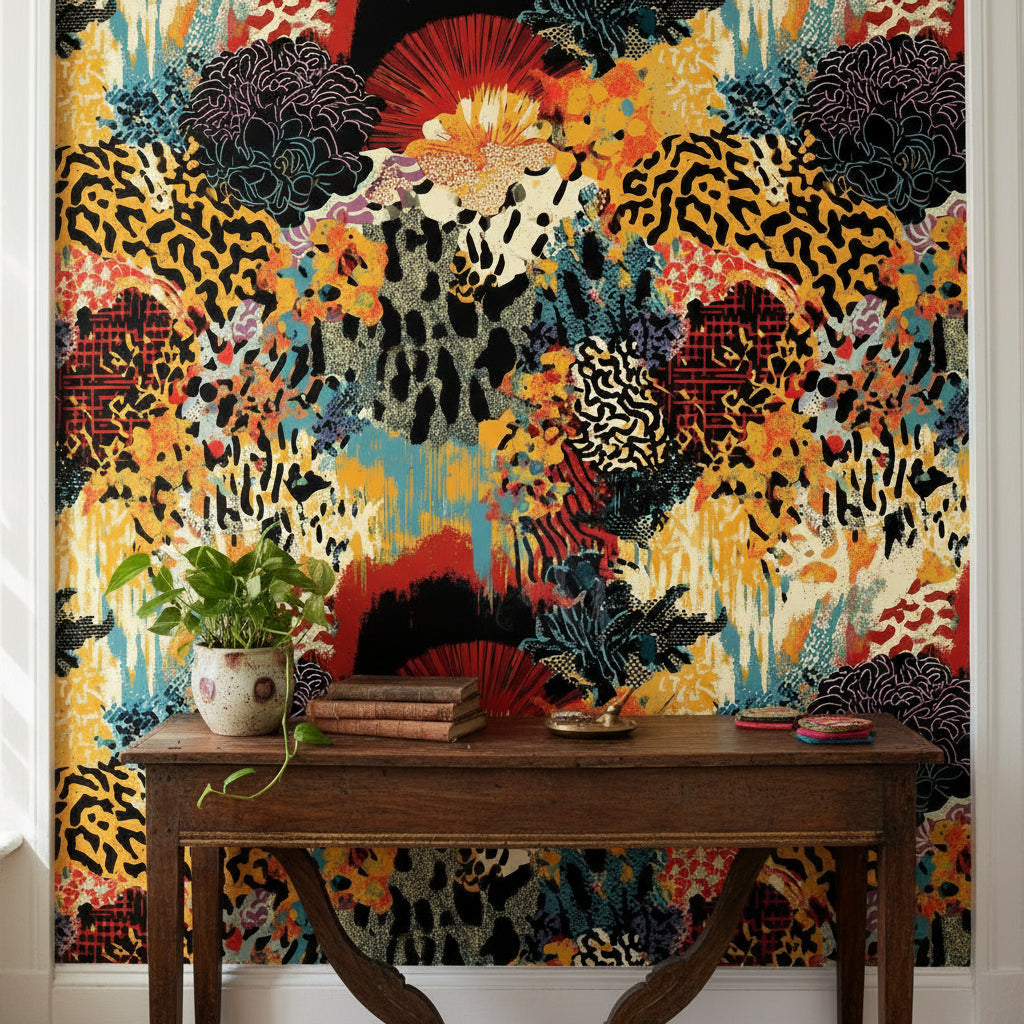 Bold Multicolor Abstract Tropical Floral Wallpaper