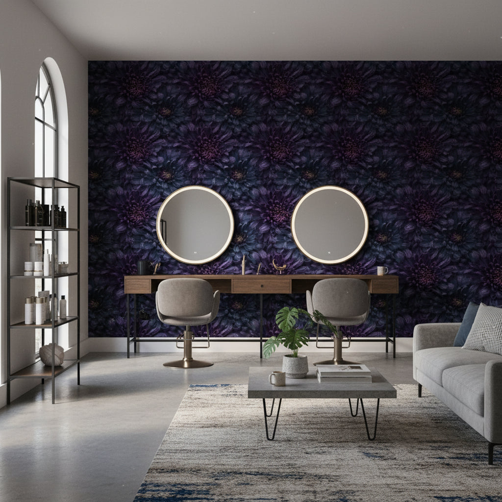 Deep Purple Chrysanthemum Floral Wallpaper