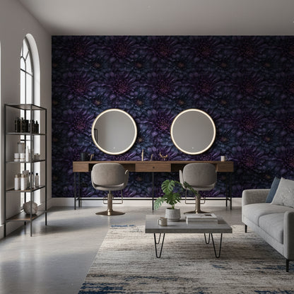 Deep Purple Chrysanthemum Floral Wallpaper