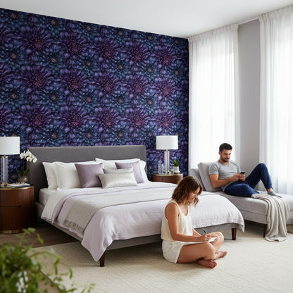 Deep Purple Chrysanthemum Floral Wallpaper