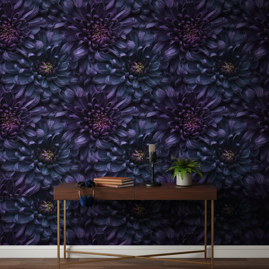Deep Purple Chrysanthemum Floral Wallpaper