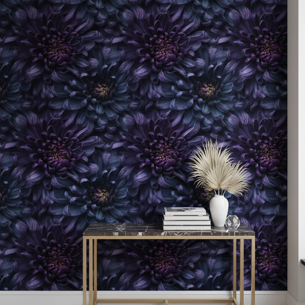 Deep Purple Chrysanthemum Floral Wallpaper