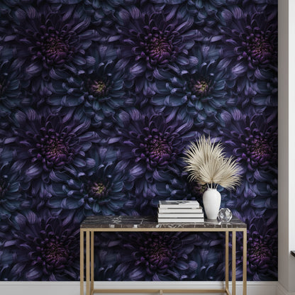 Deep Purple Chrysanthemum Floral Wallpaper