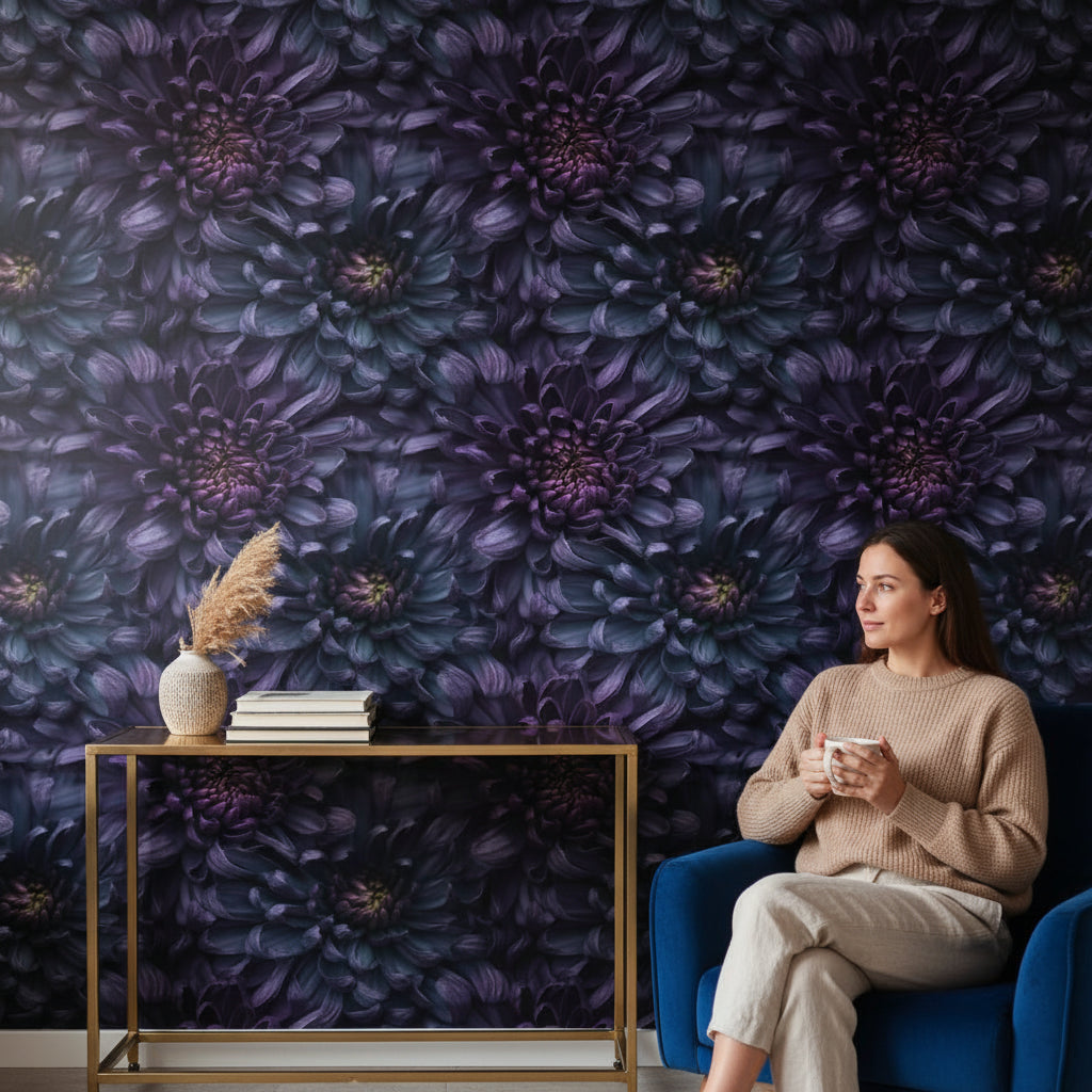 Deep Purple Chrysanthemum Floral Wallpaper
