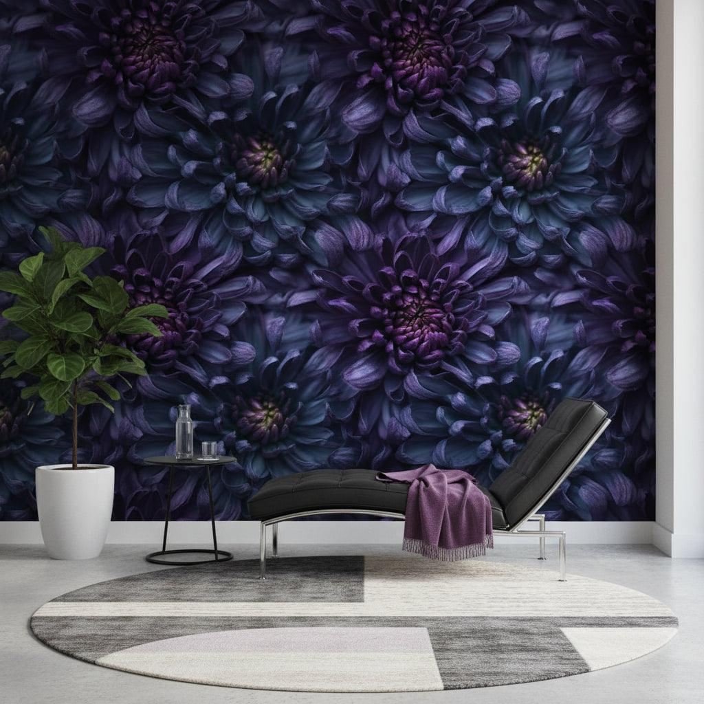 Deep Purple Chrysanthemum Floral Wallpaper