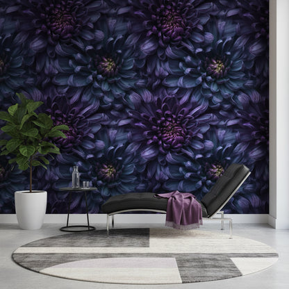 Deep Purple Chrysanthemum Floral Wallpaper