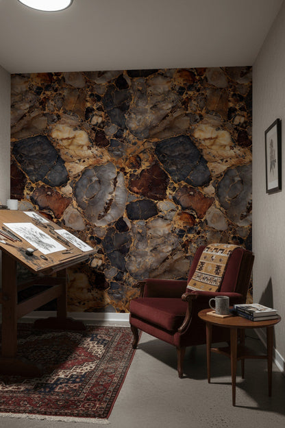 Rich Earthy Tones Marble Effect Wallpaper
