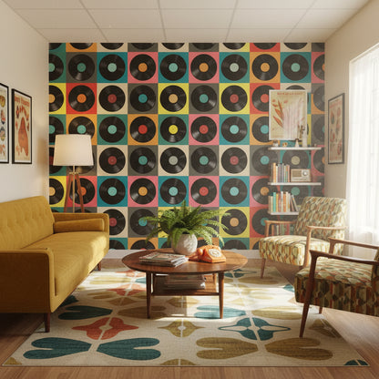 Vinyl Records Wallpaper Geometric Pop Art Wall Decor