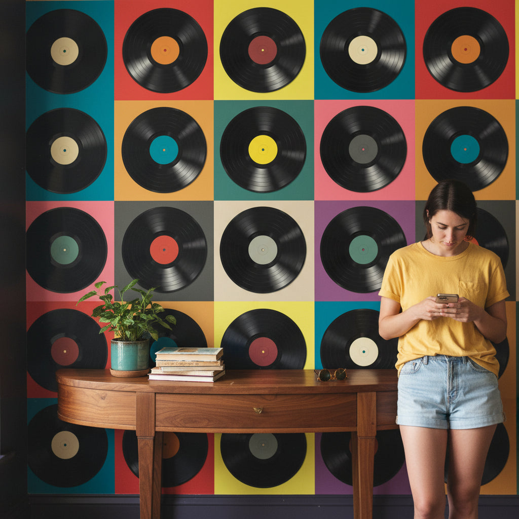 Vinyl Records Wallpaper Geometric Pop Art Wall Decor