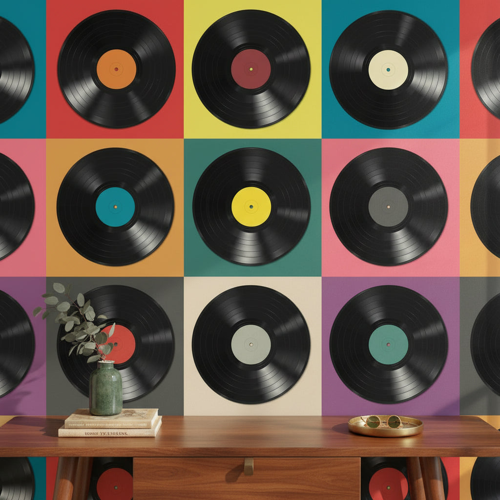 Vinyl Records Wallpaper Geometric Pop Art Wall Decor