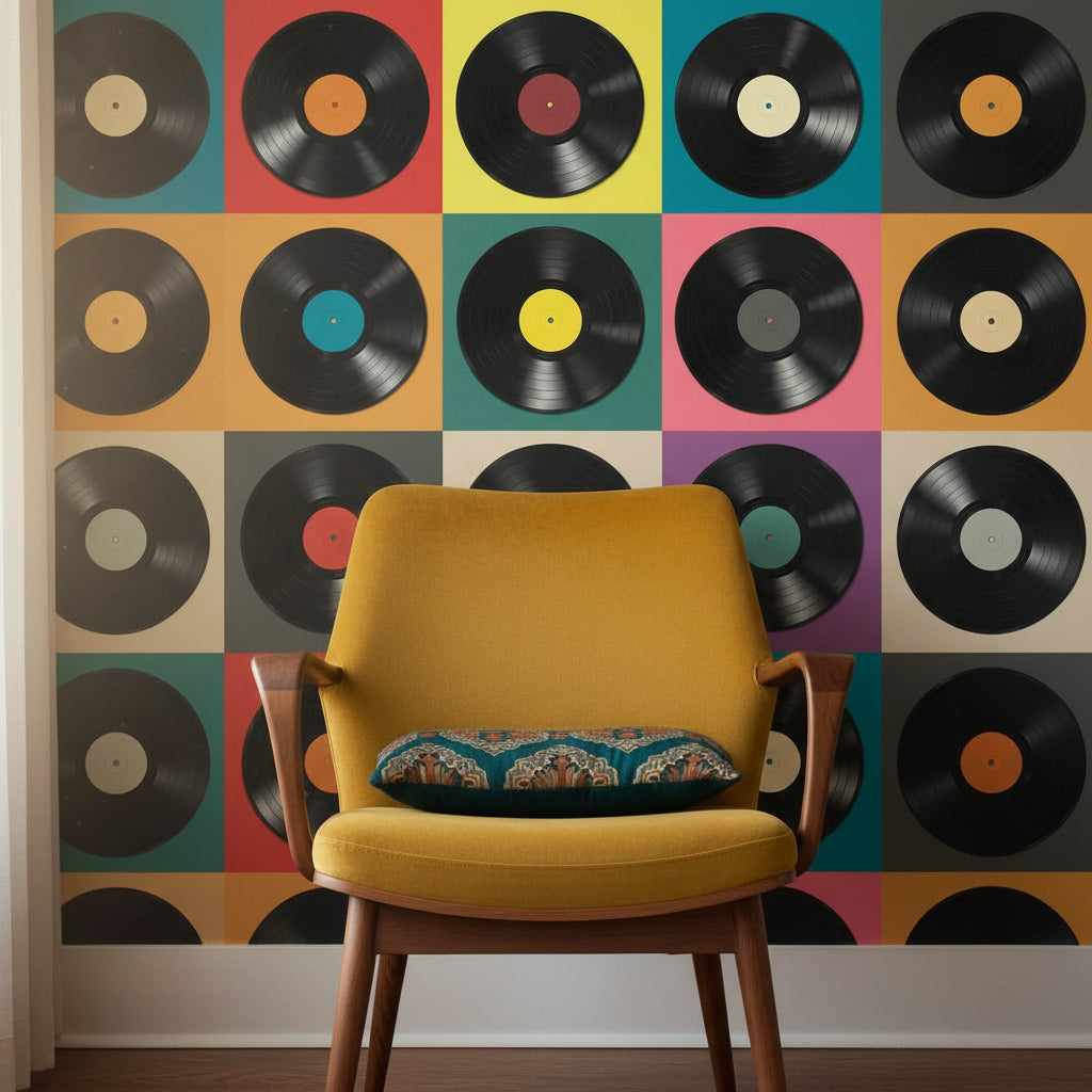 Vinyl Records Wallpaper Geometric Pop Art Wall Decor