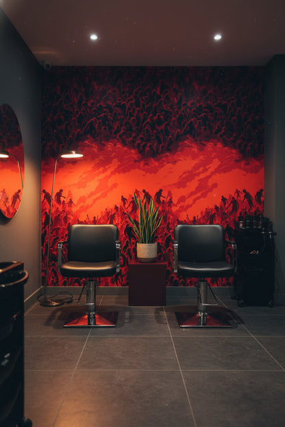Rich Red Abstract Silhouette Swirl Wallpaper