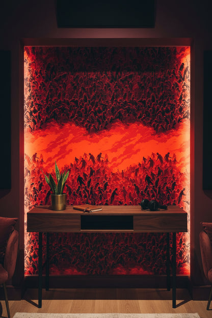 Rich Red Abstract Silhouette Swirl Wallpaper