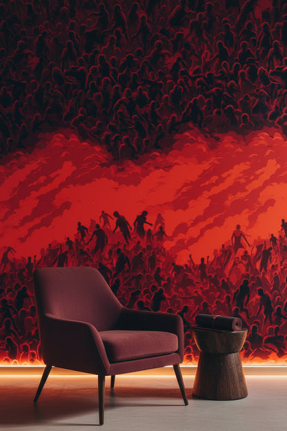 Rich Red Abstract Silhouette Swirl Wallpaper