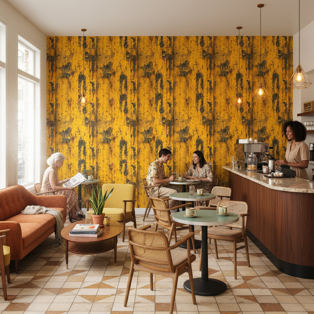 Industrial Yellow Distressed Texture Wallpaper