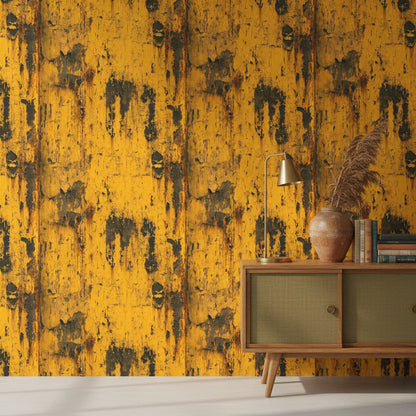 Industrial Yellow Distressed Texture Wallpaper