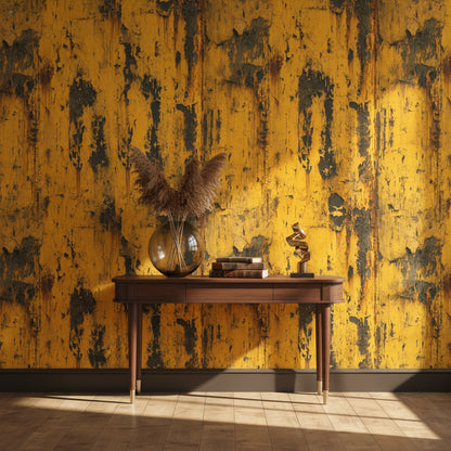 Industrial Yellow Distressed Texture Wallpaper