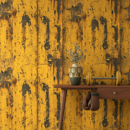 Industrial Yellow Distressed Texture Wallpaper