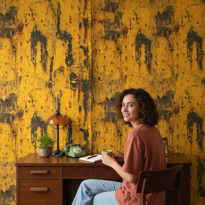 Industrial Yellow Distressed Texture Wallpaper