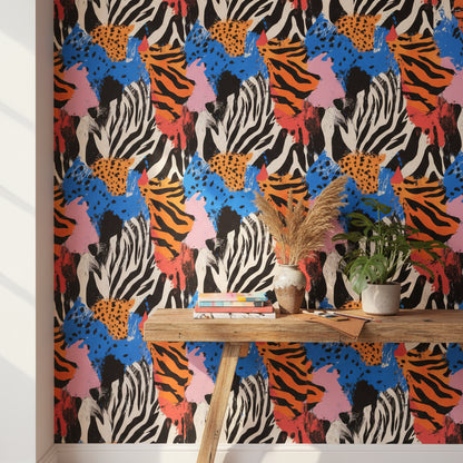Bold Multicolor Abstract Animal Print Wallpaper