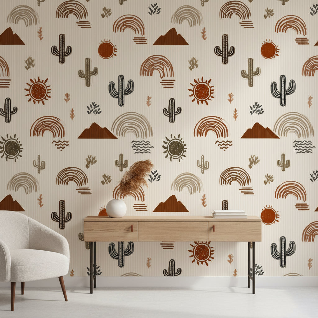 Cream Desert Motif Abstract Wallpaper