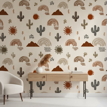 Cream Desert Motif Abstract Wallpaper