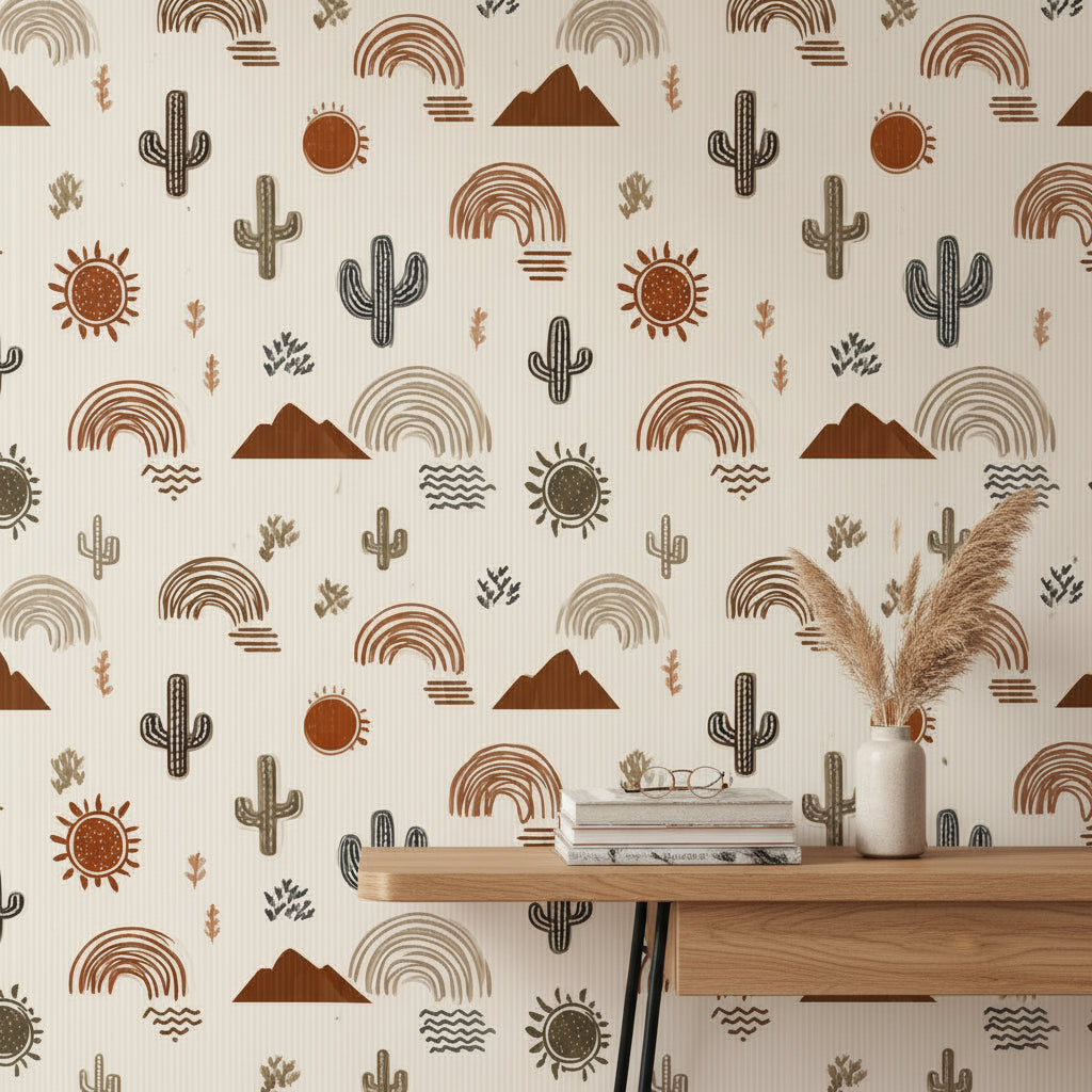 Cream Desert Motif Abstract Wallpaper