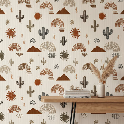Cream Desert Motif Abstract Wallpaper