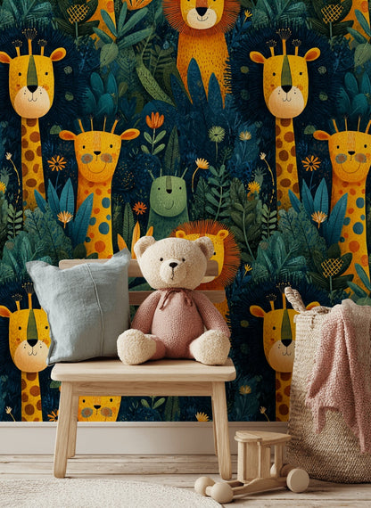 Dark Blue Jungle Animal Adventure Wallpaper