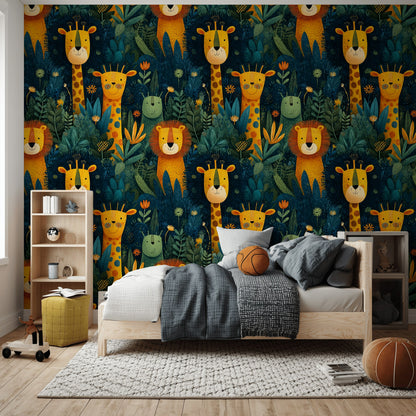 Dark Blue Jungle Animal Adventure Wallpaper