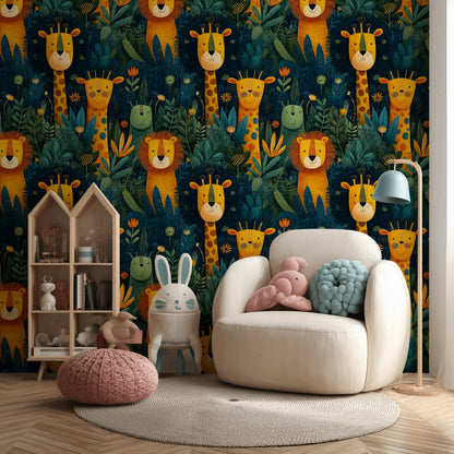 Dark Blue Jungle Animal Adventure Wallpaper