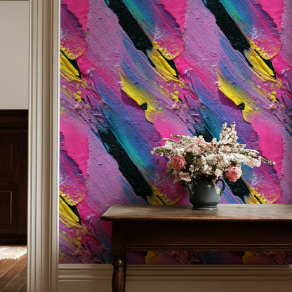 Bold Black and Pink Abstract Brushstroke Wallpaper