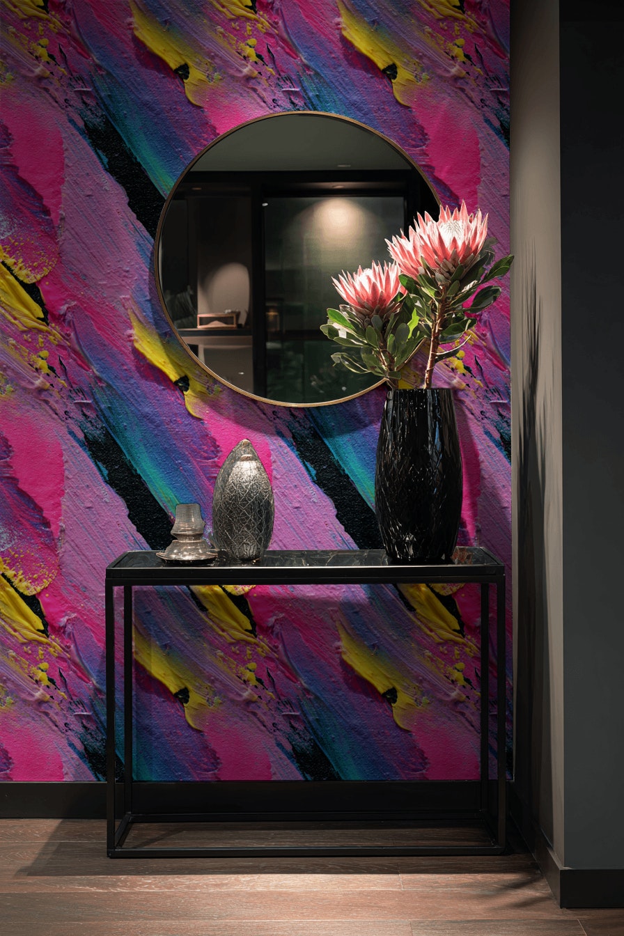 Bold Black and Pink Abstract Brushstroke Wallpaper