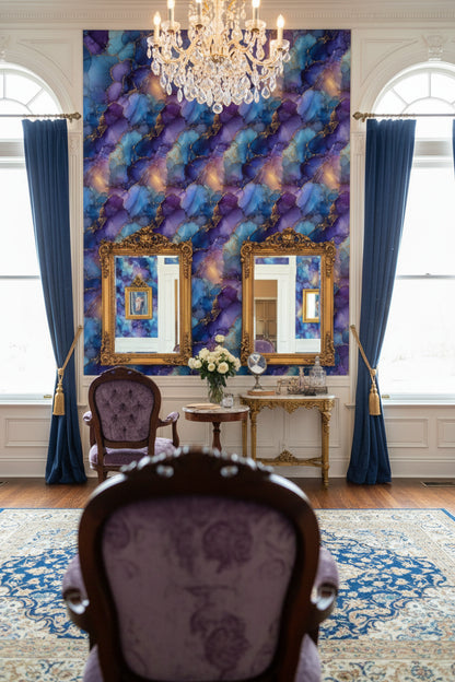 Rich Blue and Purple Abstract Marble Wallpaper